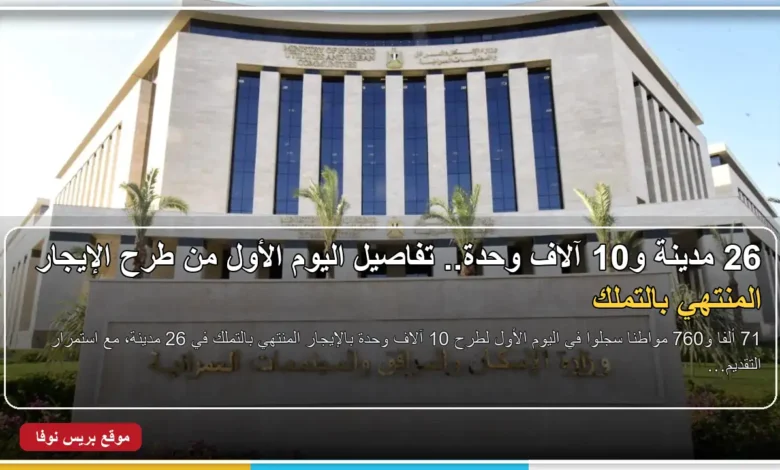 طرح 10 آلاف وحدة سكنية بنظام الإيجار المنتهي بالتملك في 26 مدينة