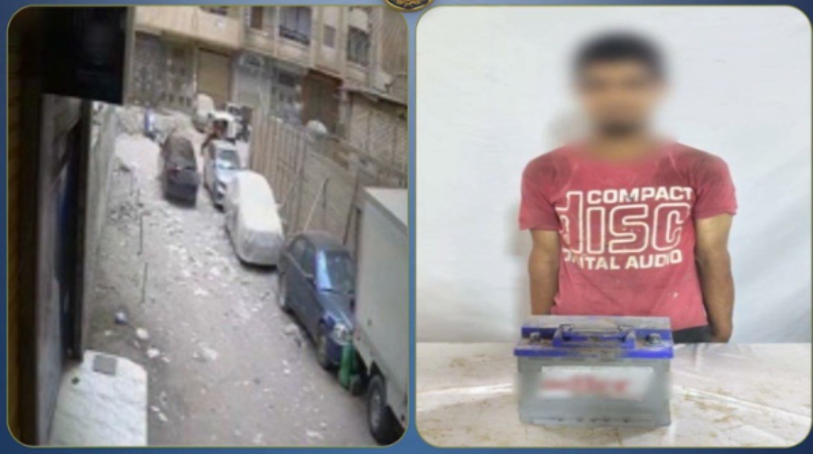 بطارية سيارة مستولى عليها بعد ضبط المتهم بالقاهرة
